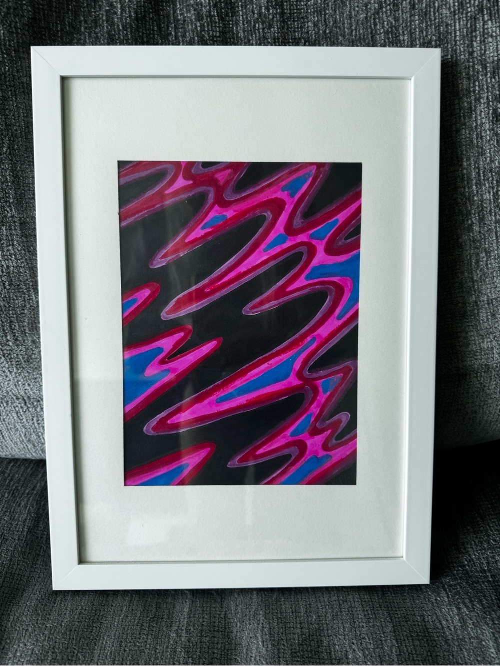 Abstract Wave Original Art in Pink, Blue & Black - Framed Home Art